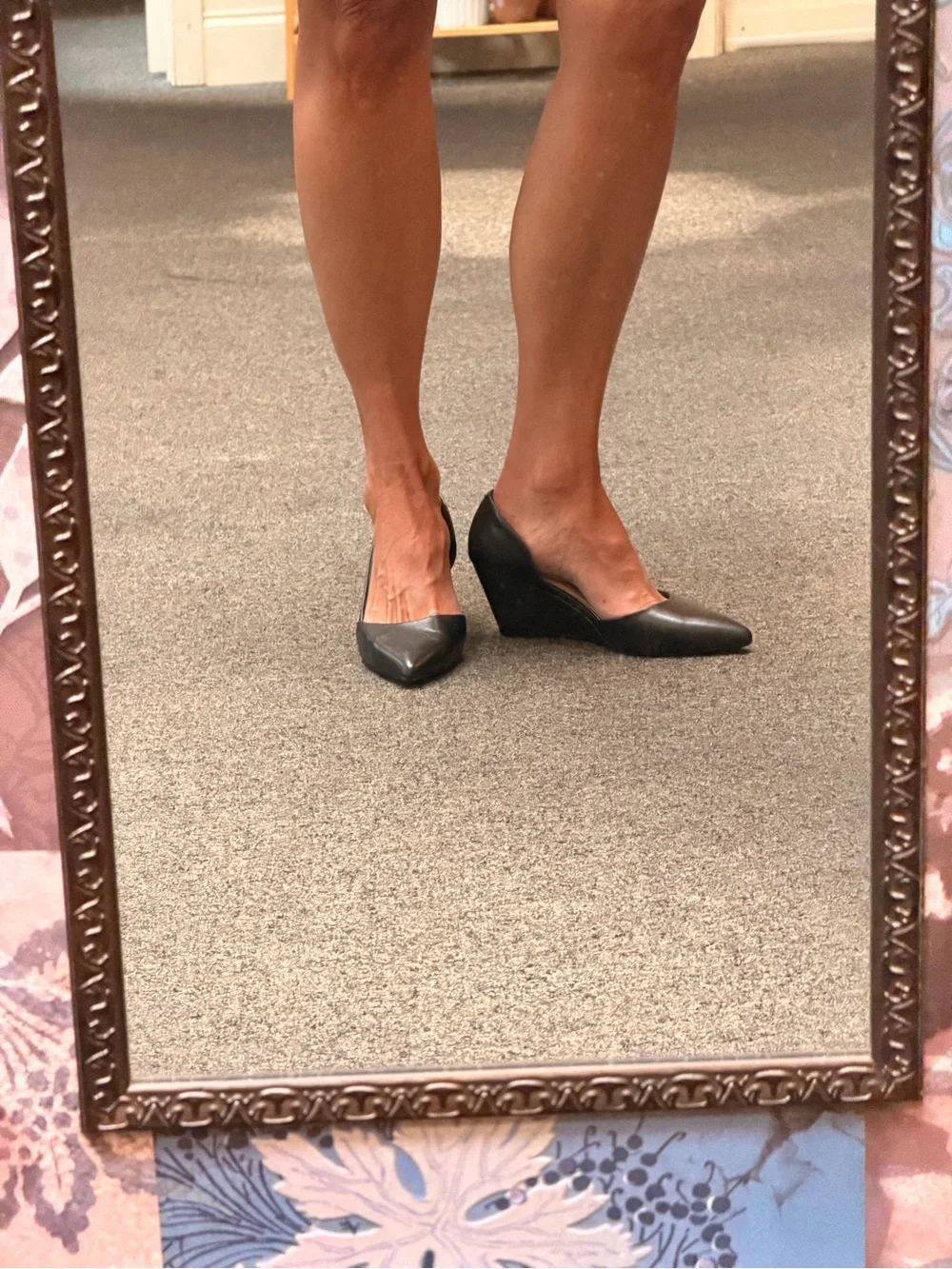 Kenneth Cole Black Leather Pointed-Toe Wedge Pumps
